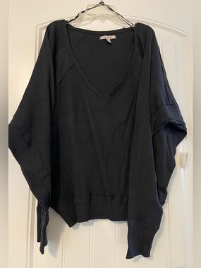 Brand New Free People Black Oversized V-Neck Waffle Top S